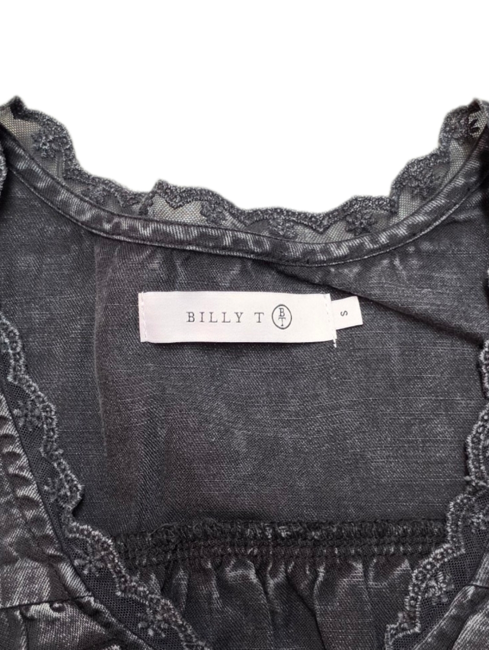 Washed Black Ruffle-Trim Button-Front Top - Picture 3 of 5